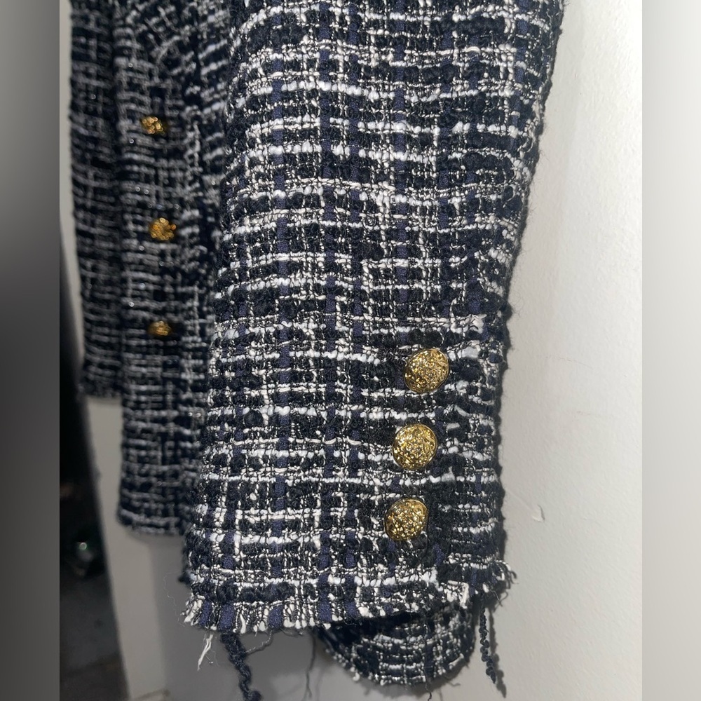 Bloggers Favorite Zara Women's DoubleBreast Tweed Textured Black & White Blazer - Picture 3 of 16